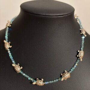 15” necklace with Turtles & Aqua Beads.